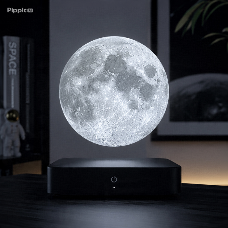LED Mondlampe Vorteile 2 LED Mondlampe mit realistischer Mondoberfläche auf einem Holzsockel