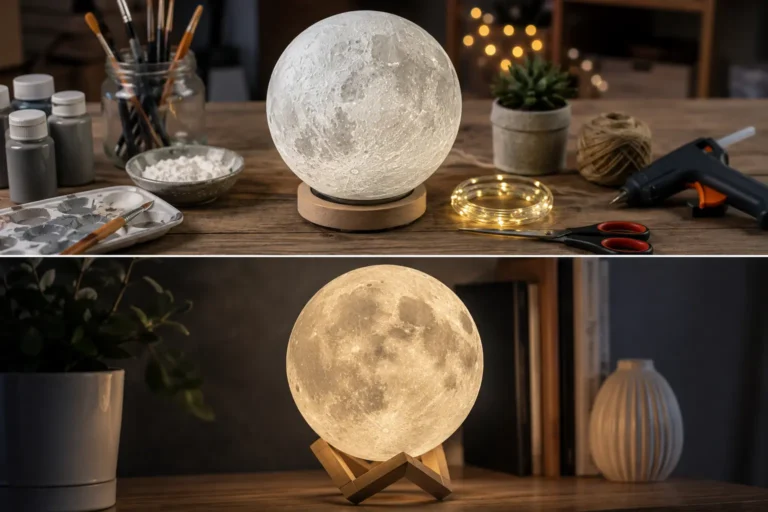 Mondlampe DIY – 7 kreative Ideen zum Selbermachen 3 Mondlampe DIY mit selbst gestalteter Mondoberfläche und LED-Beleuchtung