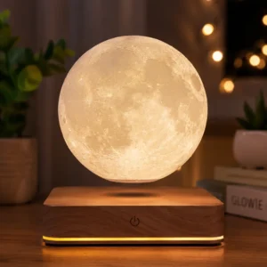Schwebende Mondlampe mit magnetischem Schwebeeffekt und Holzsockel