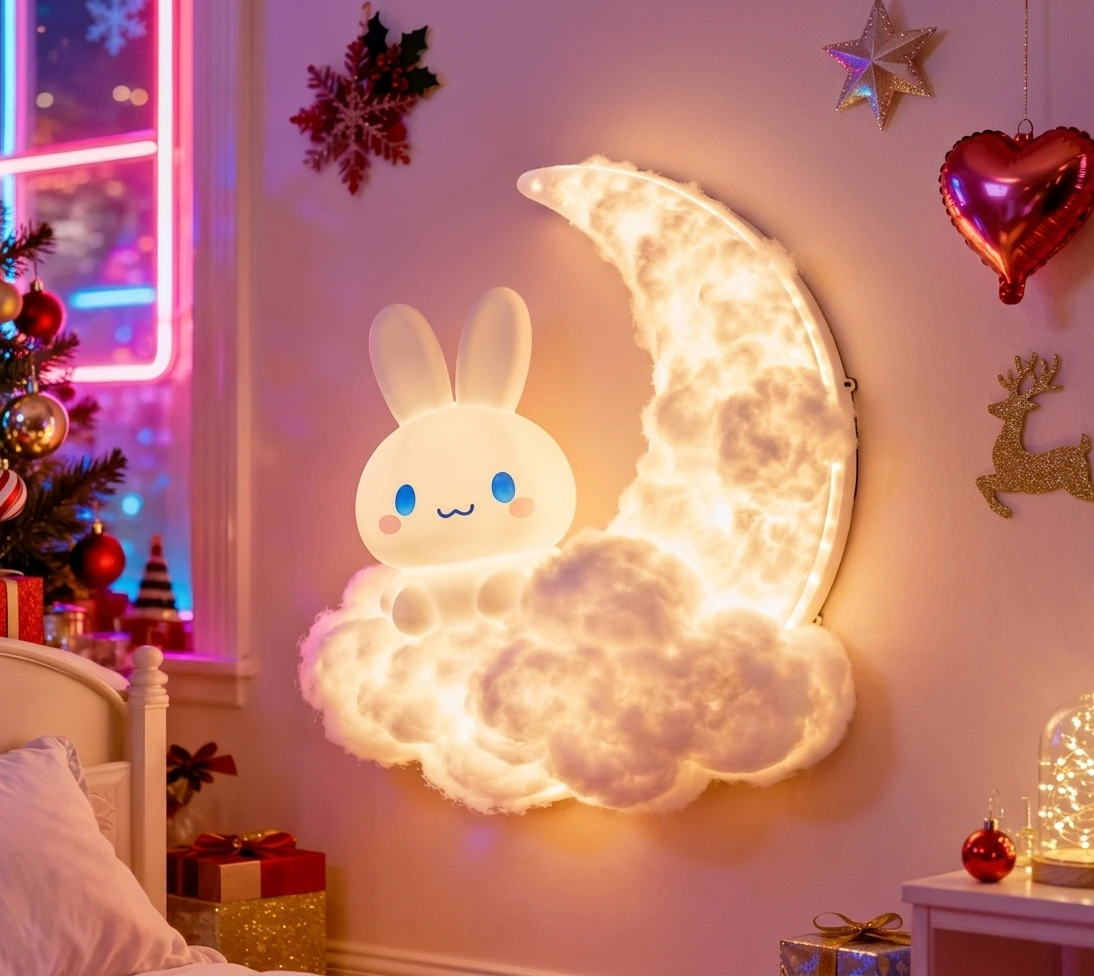 Kinderzimmer Nachtlicht – Mond, Wolken 2 Kinderzimmer Nachtlicht mit Mondsichel, Wolken und Hasenmotiv