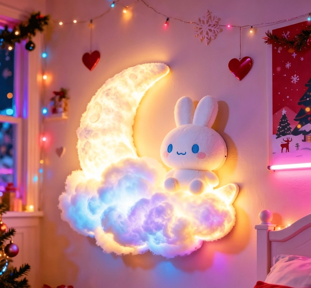 Kinderzimmer Nachtlicht – Mond, Wolken 3 Kinderzimmer Nachtlicht mit Mondsichel, Wolken und Hasenmotiv