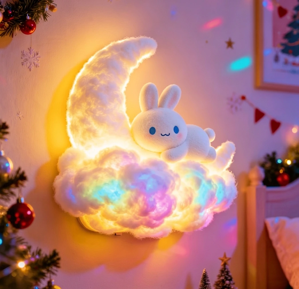 Kinderzimmer Nachtlicht – Mond, Wolken 4 Kinderzimmer Nachtlicht mit Mondsichel, Wolken und Hasenmotiv