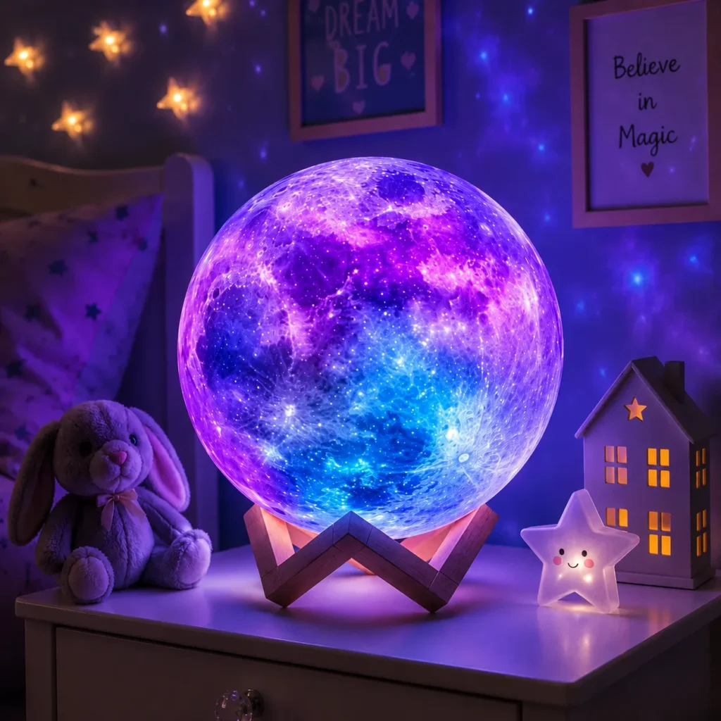 3D Mondlampe mit Galaxie Licht im Kinderzimmer