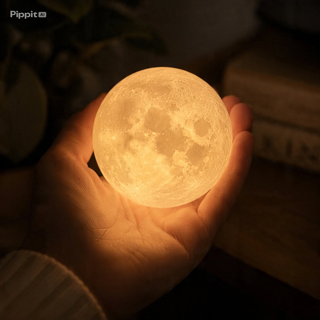3D Mondlampe in der Hand